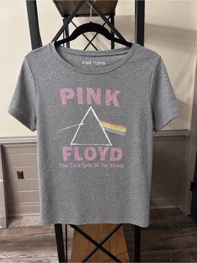 Pink Floyd Gray Tee with Pink Logo and Rainbow Prism